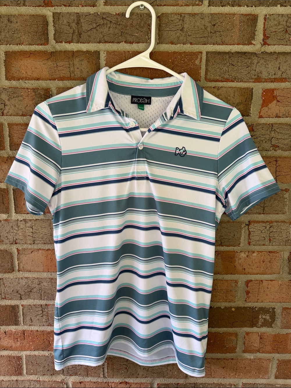 Boys Prodoh Striped Polo Shirt in Teal and White